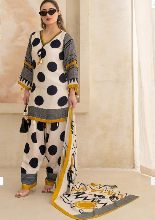 Women’s Cotton 60/60 Printed Kurta Pant Dupatta Set | Front Dori with Heavy Tassel Detailing