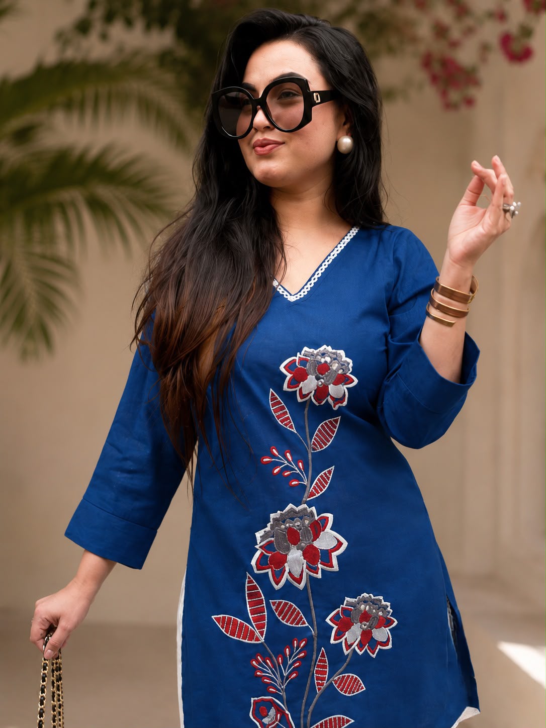 Women’s Premium Cotton Slub Embroidered Co-ord Set | Floral Kurti & Pant with Tassel Detailing