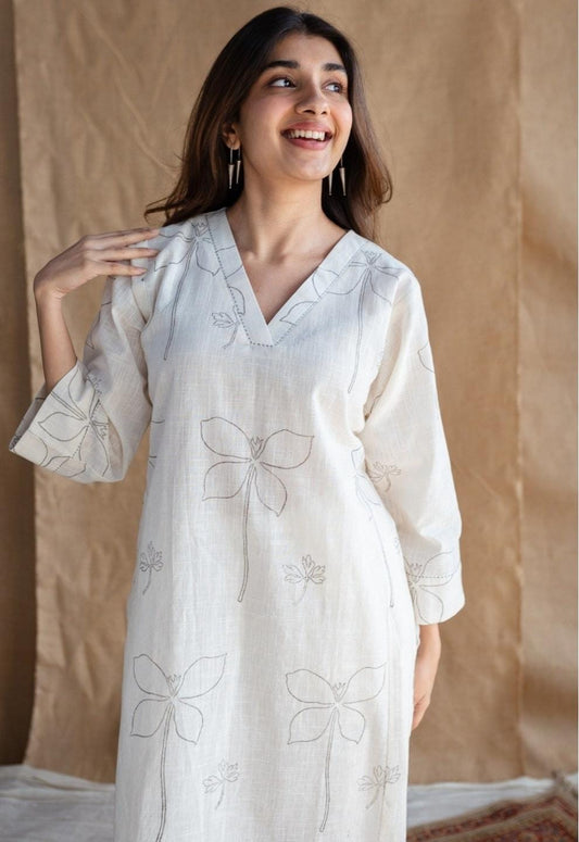 Premium Pure Cotton Self-Print Kurti with Palazzo Set – Elegant Summer Collection