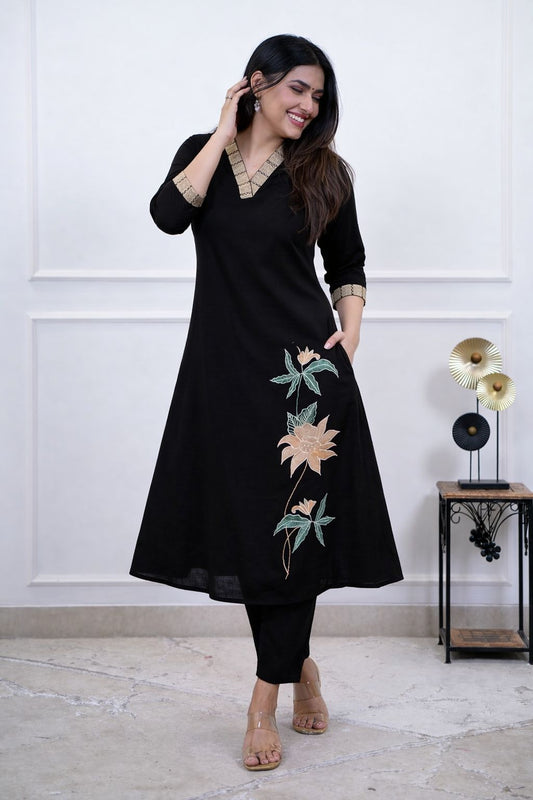 Premium Cotton 60×60 Embroidered Kurta Pant Set with Pockets – Office & Daily Wear