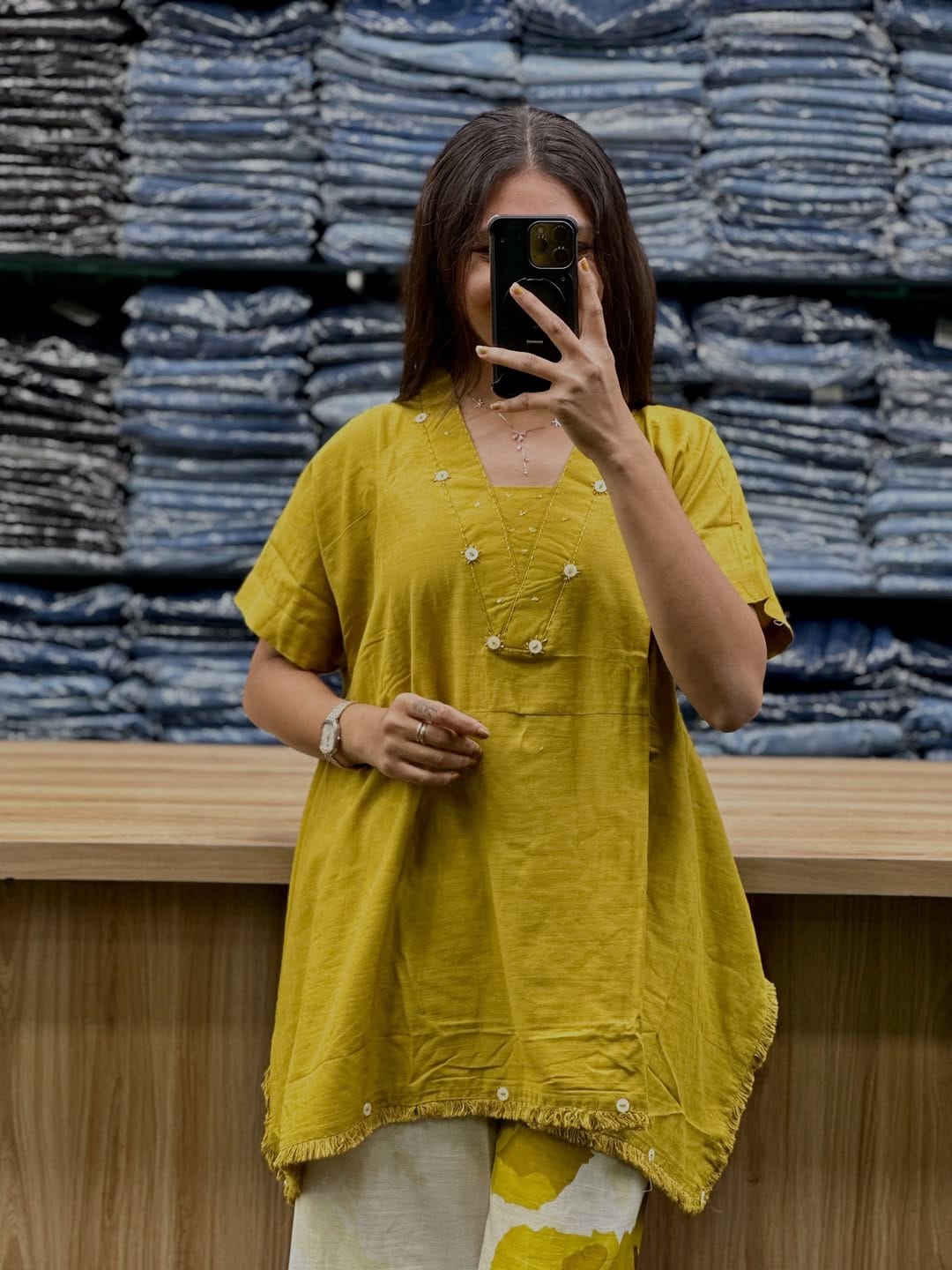 Women’s Premium Cotton Loose Fit Co-ord Set with Handwork Yoke | Stylish 2-Piece Kurti & Plazo Set