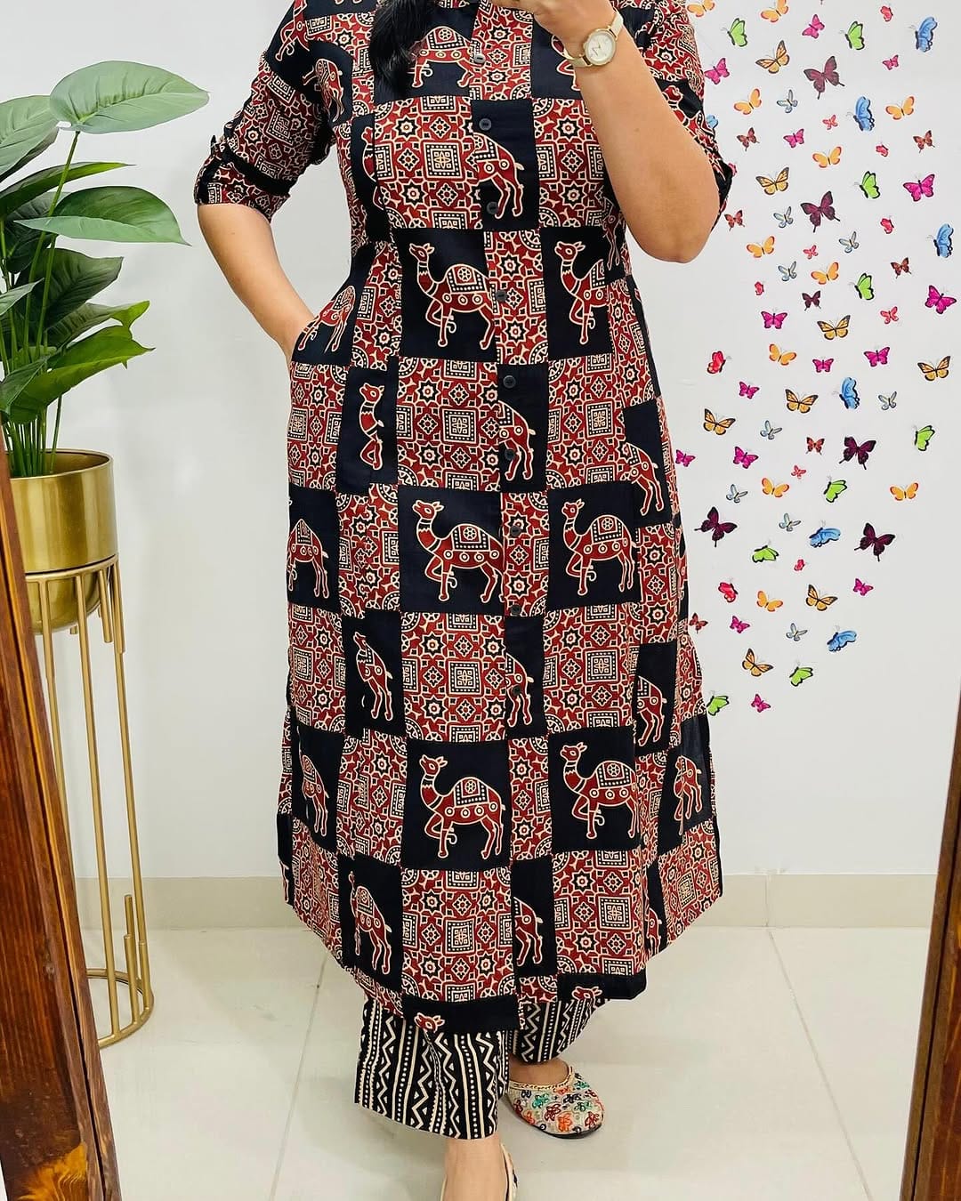 Premium Black Ajrakh Print Pure Cotton Co-Ord Set for Women | A-Line Kurti & Palazzo Set