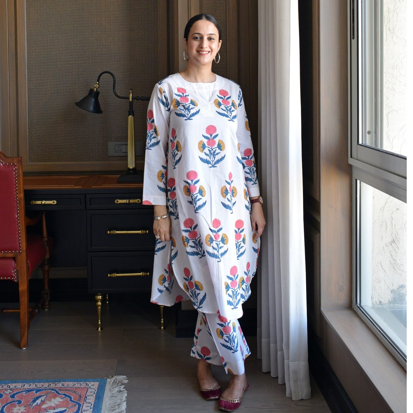 Women’s Pure Taj Cotton Hand Block Sanganeri Print Kurti Plazo Set | Summer Ethnic 2-Piece Set