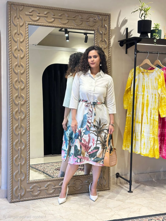 Women’s Premium Mul Cotton Printed Co-ord Set | Stylish Office & Daily Wear Set with Belt & Pocket