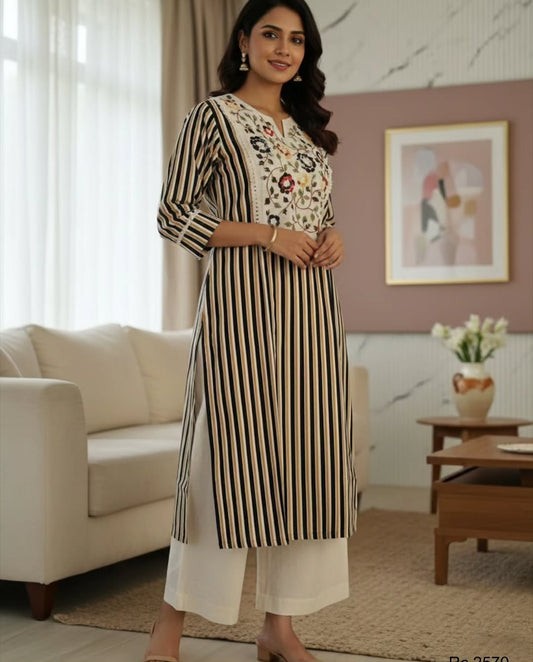 Women’s Premium Kota Doriya Kurti Pant Dupatta Suit Set | Elegant Striped Kurti with Cotton Pant & Kota Dupatta