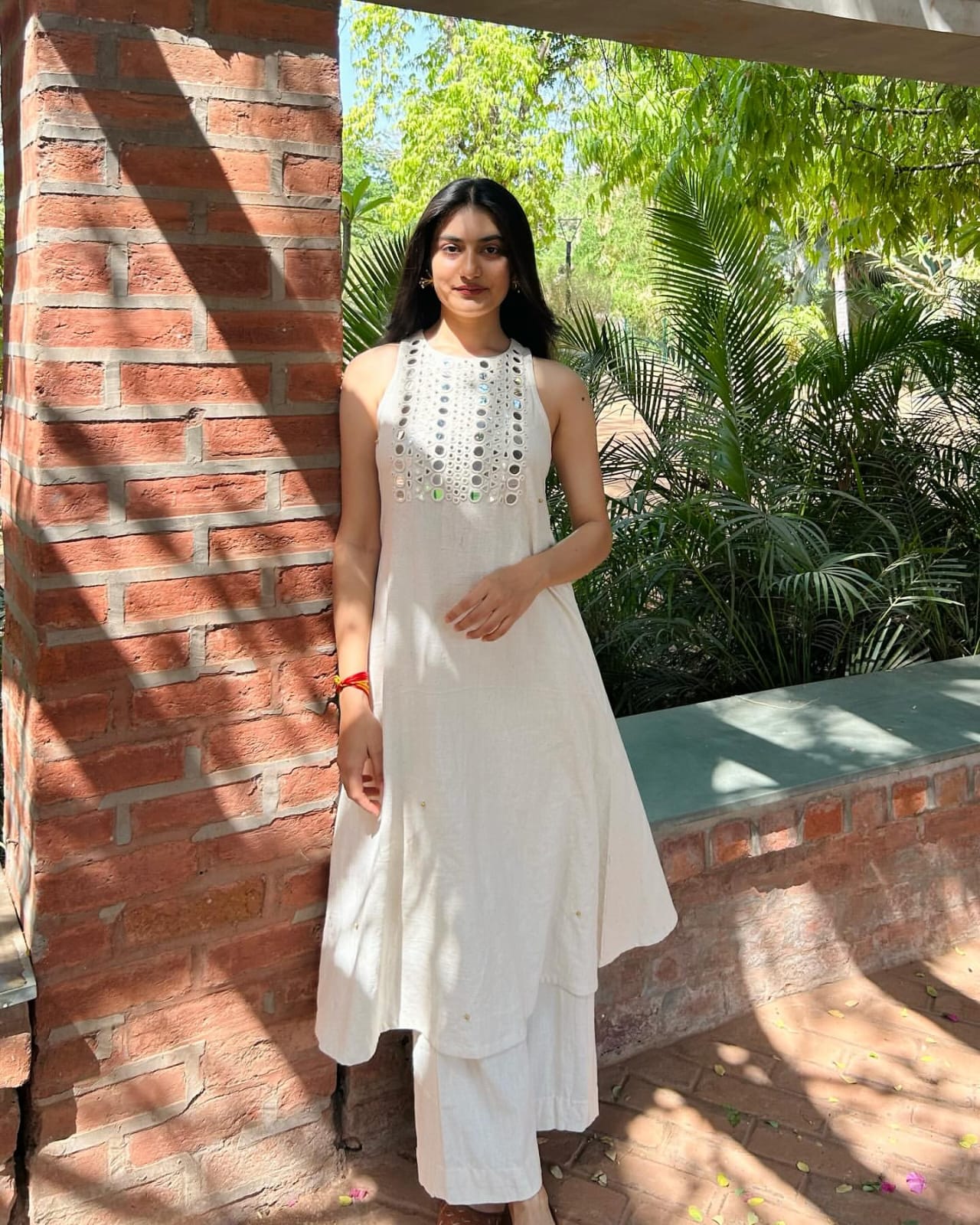 Premium Cotton Flex Sleeveless Kurta Palazzo Set with Heavy Mirror Work