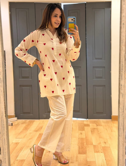 Women’s Premium Cotton 60/60 Embroidered Kurti Pant Set | Stylish Summer 2-Piece Ethnic Co-ord Set