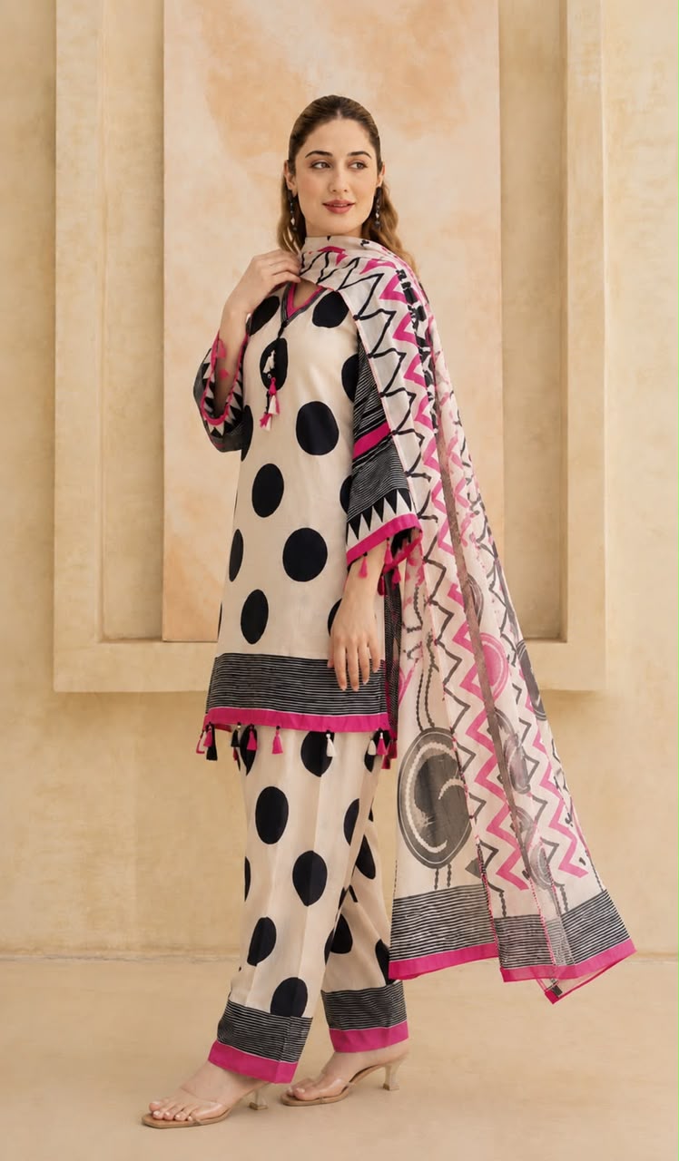 Women’s Cotton 60/60 Printed Kurta Pant Dupatta Set | Front Dori with Heavy Tassel Detailing
