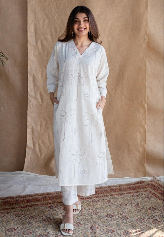 Premium Pure Cotton Self-Print Kurti with Palazzo Set – Elegant Summer Collection