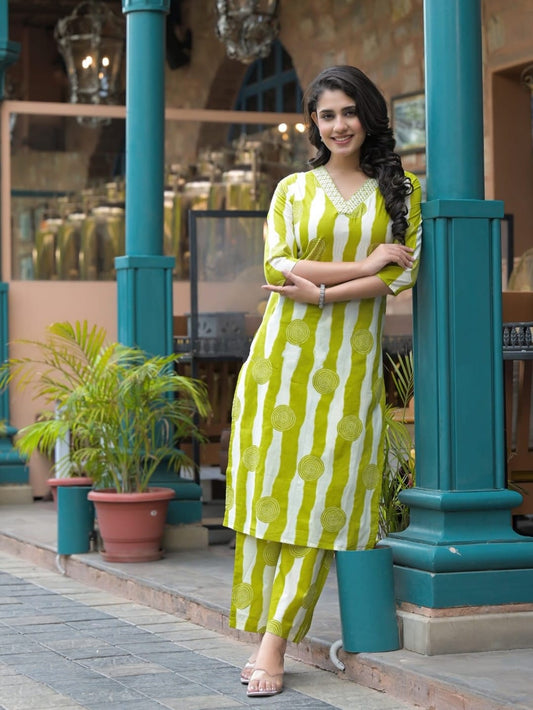 Women’s Premium Cotton 60/60 Printed & Embroidered Kurta Pant Set | Office & Daily Wear with Pocket