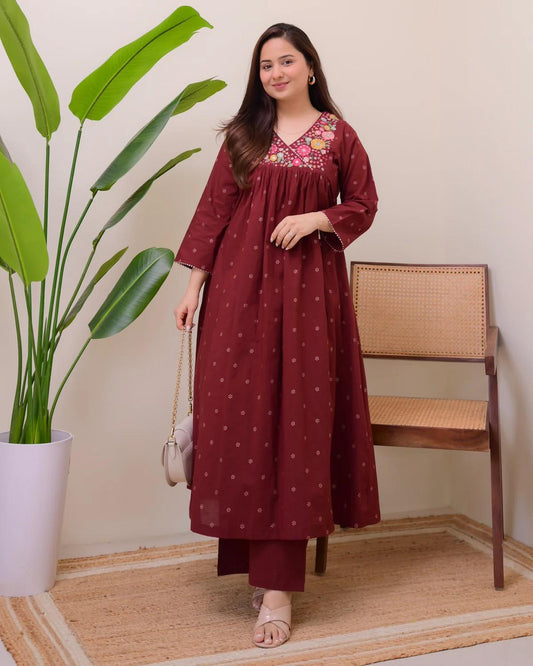 Premium Cotton 60×60 Embroidered Kurta Pant Set – Elegant Office & Daily Wear