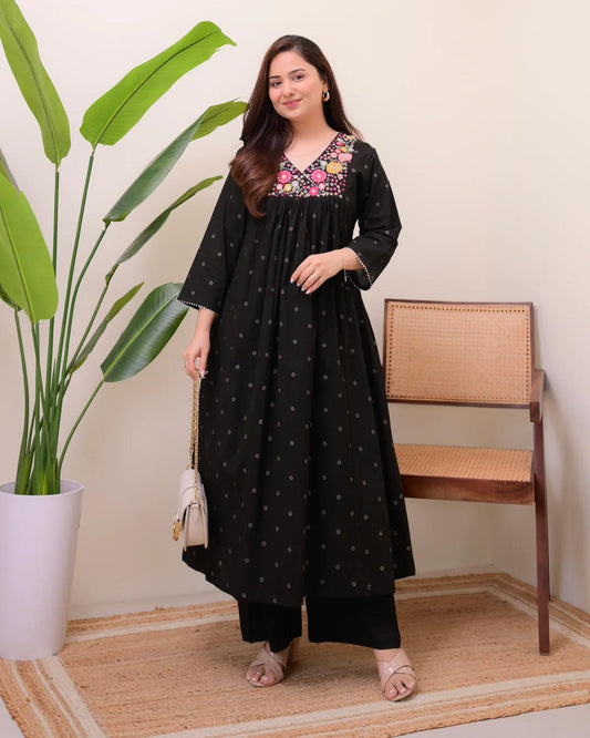 Premium Cotton 60×60 Embroidered Kurta Pant Set – Elegant Office & Daily Wear