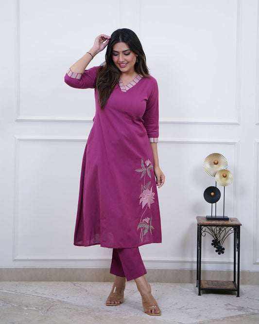 Premium Cotton 60×60 Embroidered Kurta Pant Set with Pockets – Office & Daily Wear