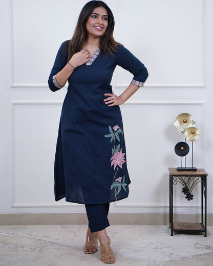 Premium Cotton 60×60 Embroidered Kurta Pant Set with Pockets – Office & Daily Wear