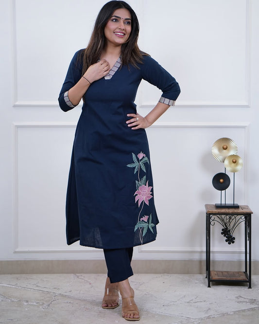 Premium Cotton 60×60 Embroidered Kurta Pant Set with Pockets – Office & Daily Wear