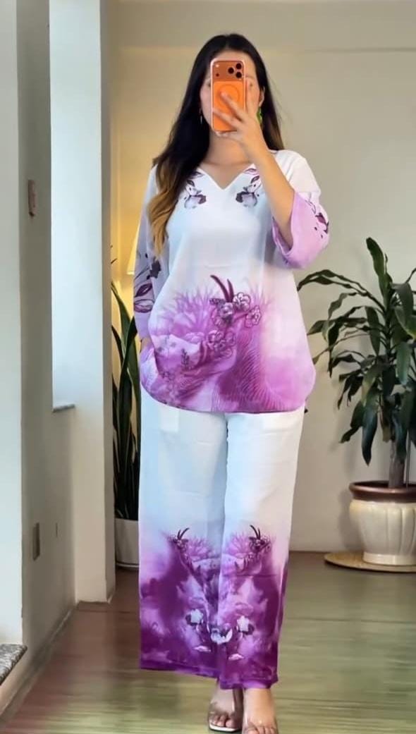 Festival Special Mul Cotton Printed Kurta Palazzo Co-ord Set – Floral Yoke Design