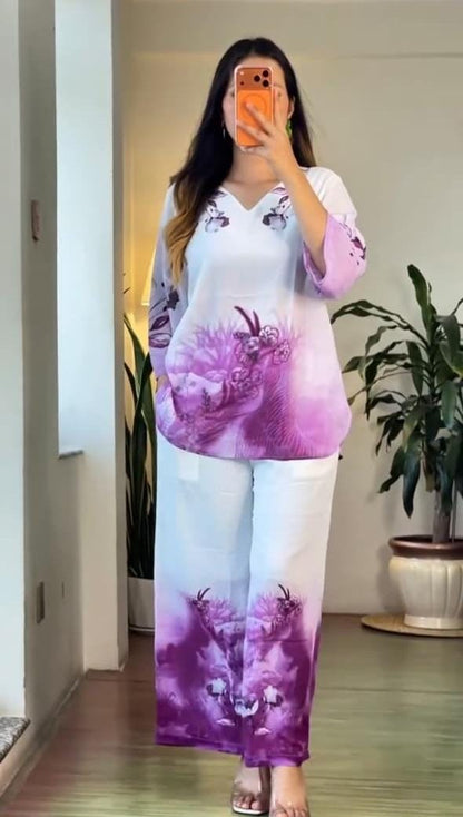 Festival Special Mul Cotton Printed Kurta Palazzo Co-ord Set – Floral Yoke Design