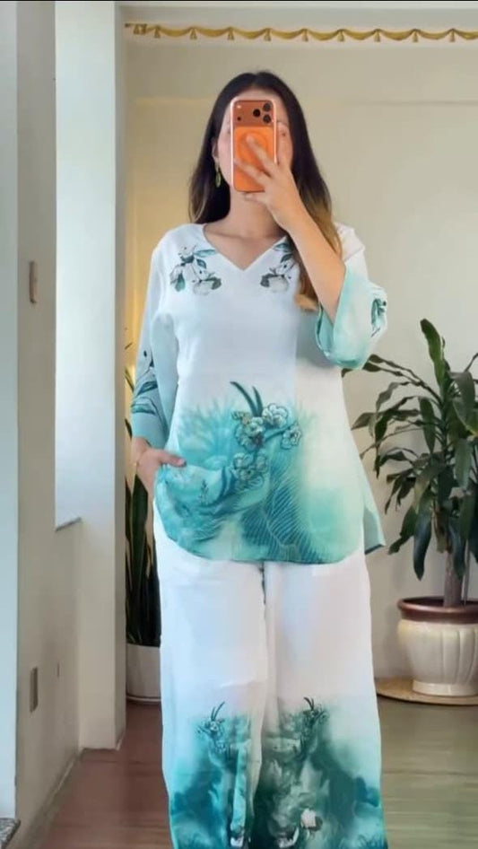 Festival Special Mul Cotton Printed Kurta Palazzo Co-ord Set – Floral Yoke Design