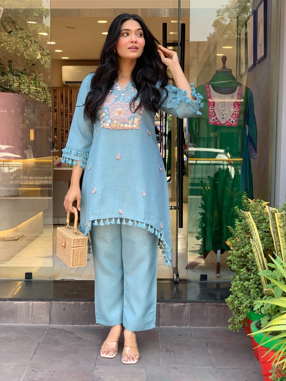 Women’s Premium Cotton Flex Embroidered Co-ord Set | 3/4 Sleeve Summer 2-Piece Set