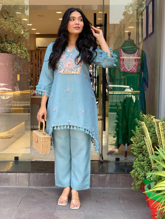 Women’s Premium Cotton Flex Embroidered Co-ord Set | 3/4 Sleeve Summer 2-Piece Set