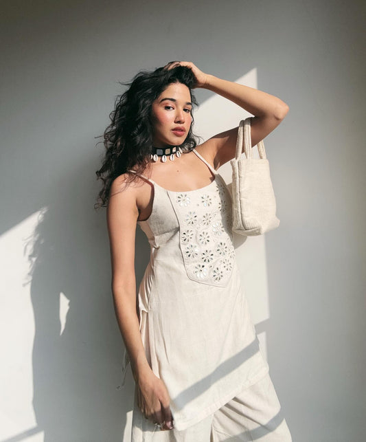 Women’s Premium Cotton Flex Sleeveless Kurta Palazzo Set | Heavy Mirror Embroidery Work | Summer 2-Piece Co-ord Set