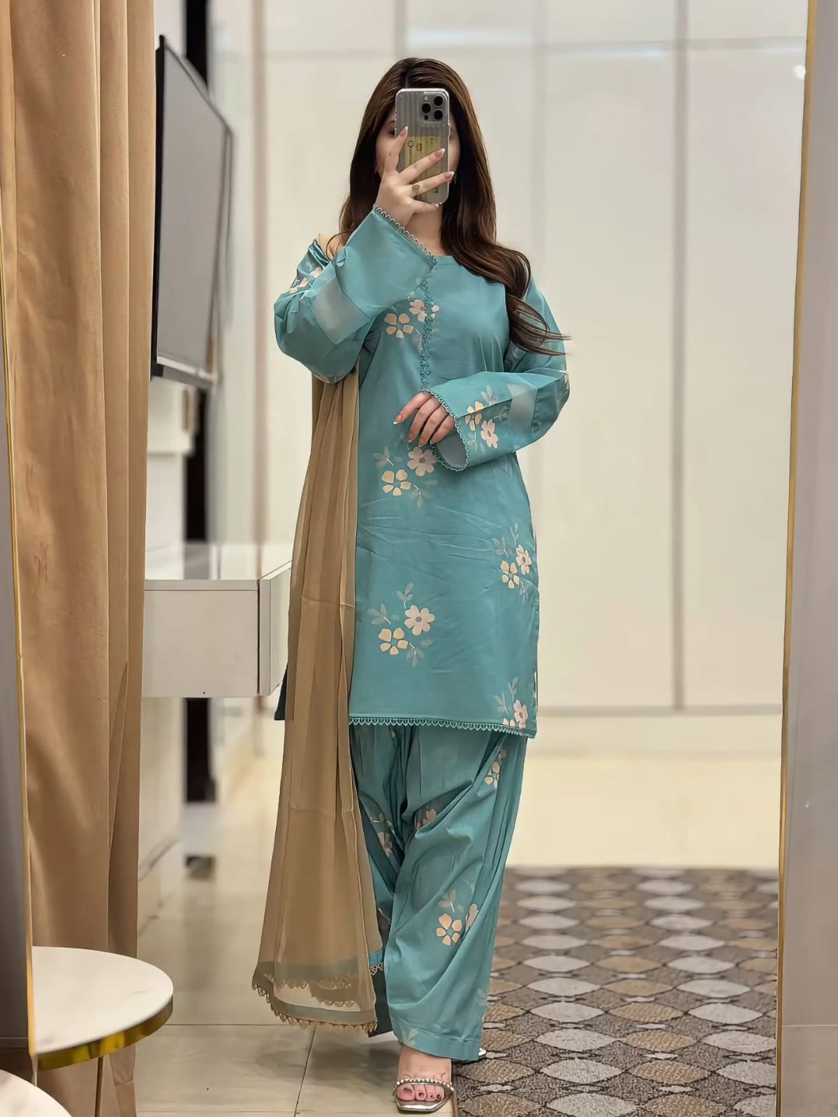 Women’s Cotton Corset-Style Kurta with Printed Farshi Salwar & Nazmin Dupatta | 3-Piece Ethnic Set