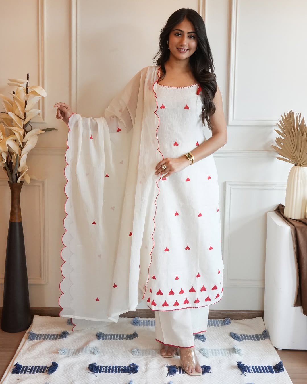Women’s Premium Cotton Flex Embroidered Kurti Pant Dupatta Set | Elegant Summer Ethnic Wear