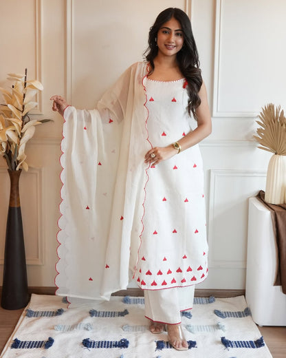 Women’s Premium Cotton Flex Embroidered Kurti Pant Dupatta Set | Elegant Summer Ethnic Wear