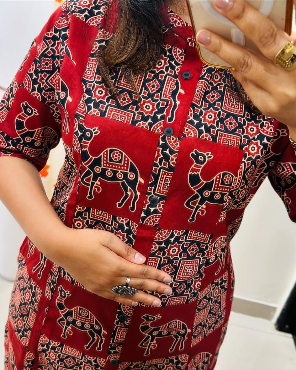 Premium Maroon Ajrakh Print Pure Cotton Co-Ord Set for Women | A-Line Kurti & Palazzo Set