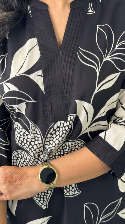 Premium Black Floral Print Pure Cotton Co-Ord Set for Women | A-Line Kurti & Ankle-Length Palazzo