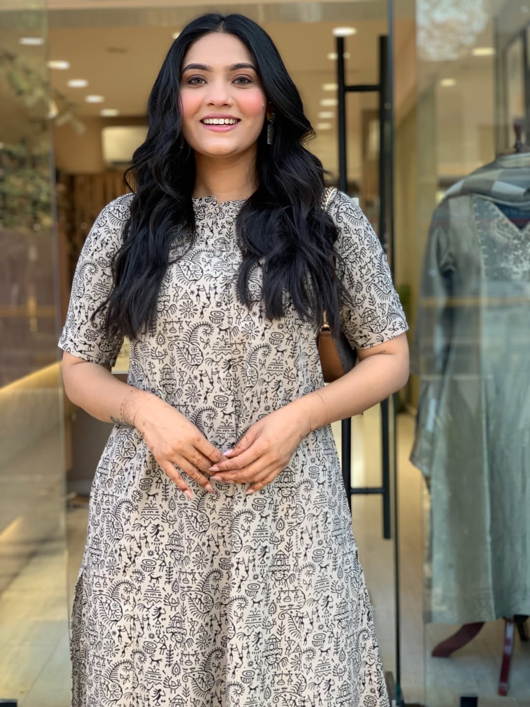 Premium Beige Abstract Print Pure Cotton Co-Ord Set for Women | A-Line Kurti & Palazzo Set