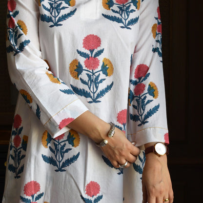 Women’s Pure Taj Cotton Hand Block Sanganeri Print Kurti Plazo Set | Summer Ethnic 2-Piece Set