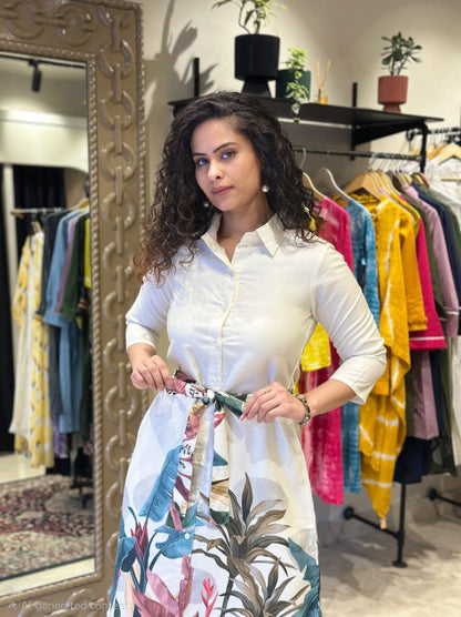 Women’s Premium Mul Cotton Printed Co-ord Set | Stylish Office & Daily Wear Set with Belt & Pocket