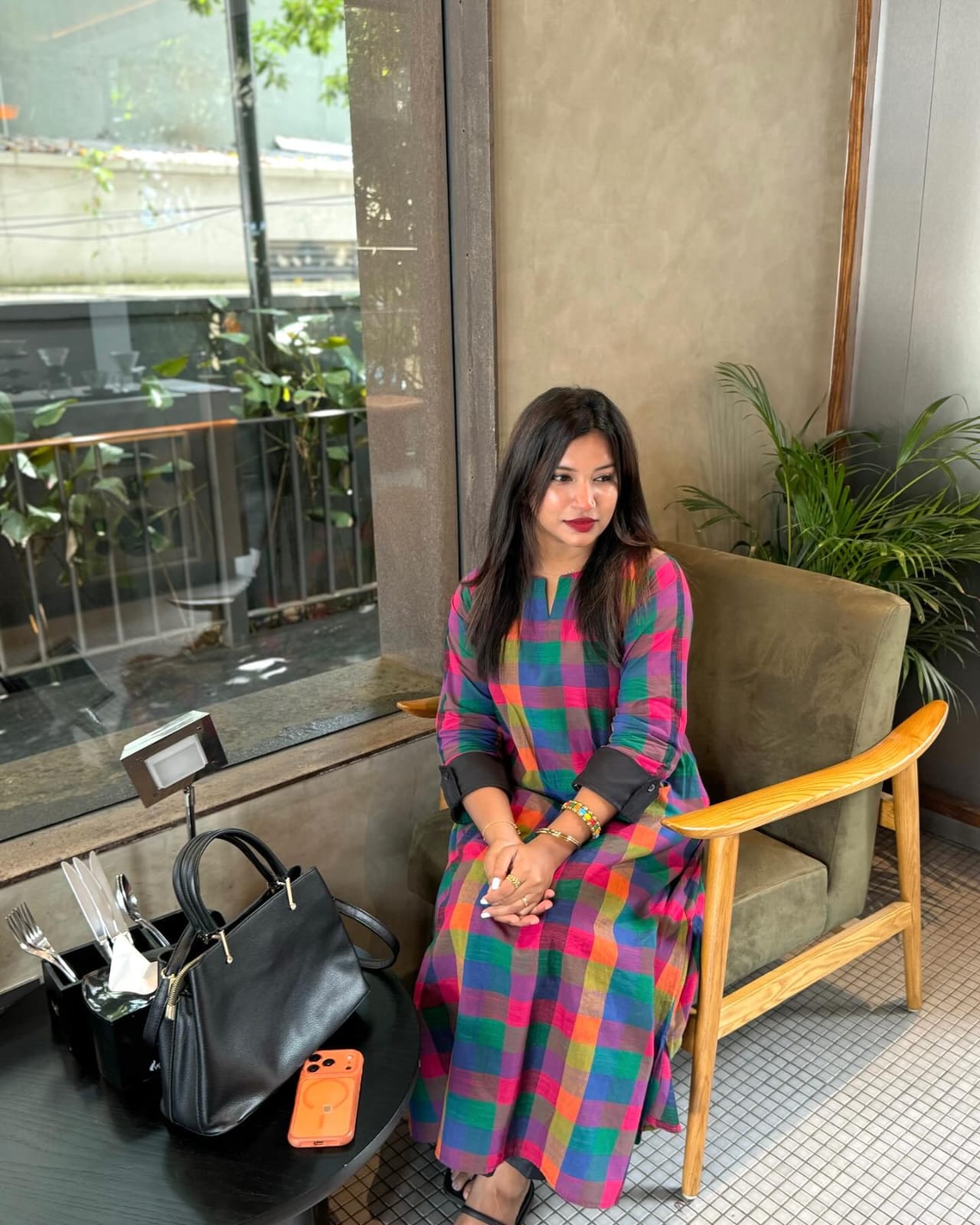 Premium Mul Cotton Madrasi Checks A-Line Kurti with Cotton Palazzo Set