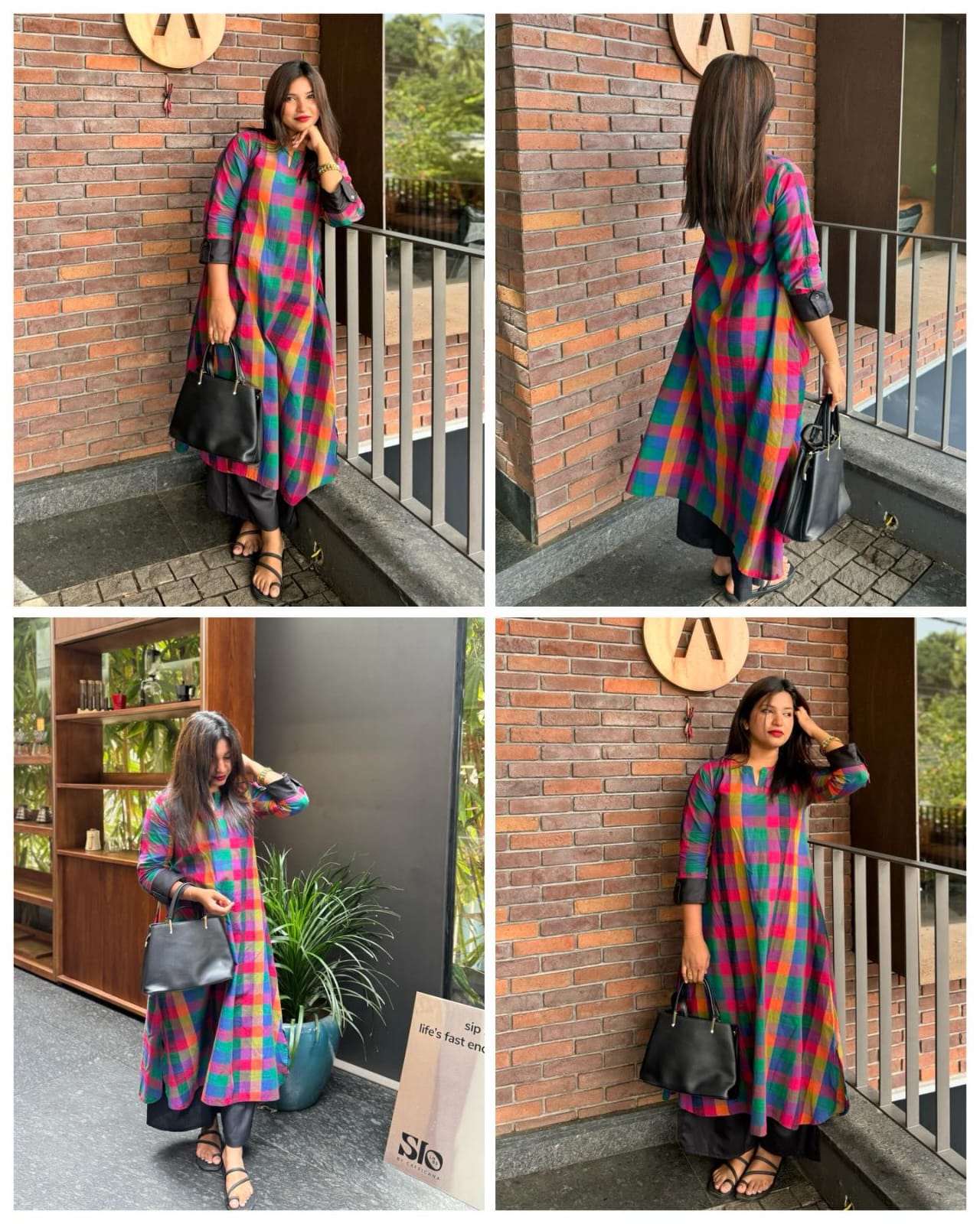 Premium Mul Cotton Madrasi Checks A-Line Kurti with Cotton Palazzo Set