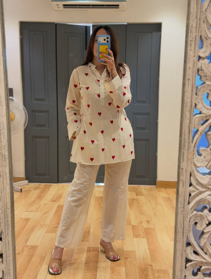 Women’s Premium Cotton 60/60 Embroidered Kurti Pant Set | Stylish Summer 2-Piece Ethnic Co-ord Set