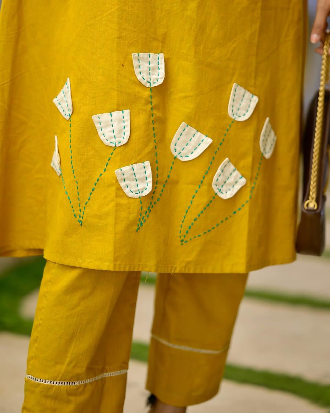 Women’s Premium Pure Cotton Handwork Co-ord Set | Stylish Kurta with Pocket & Statement Sleeves | 2-Piece Set