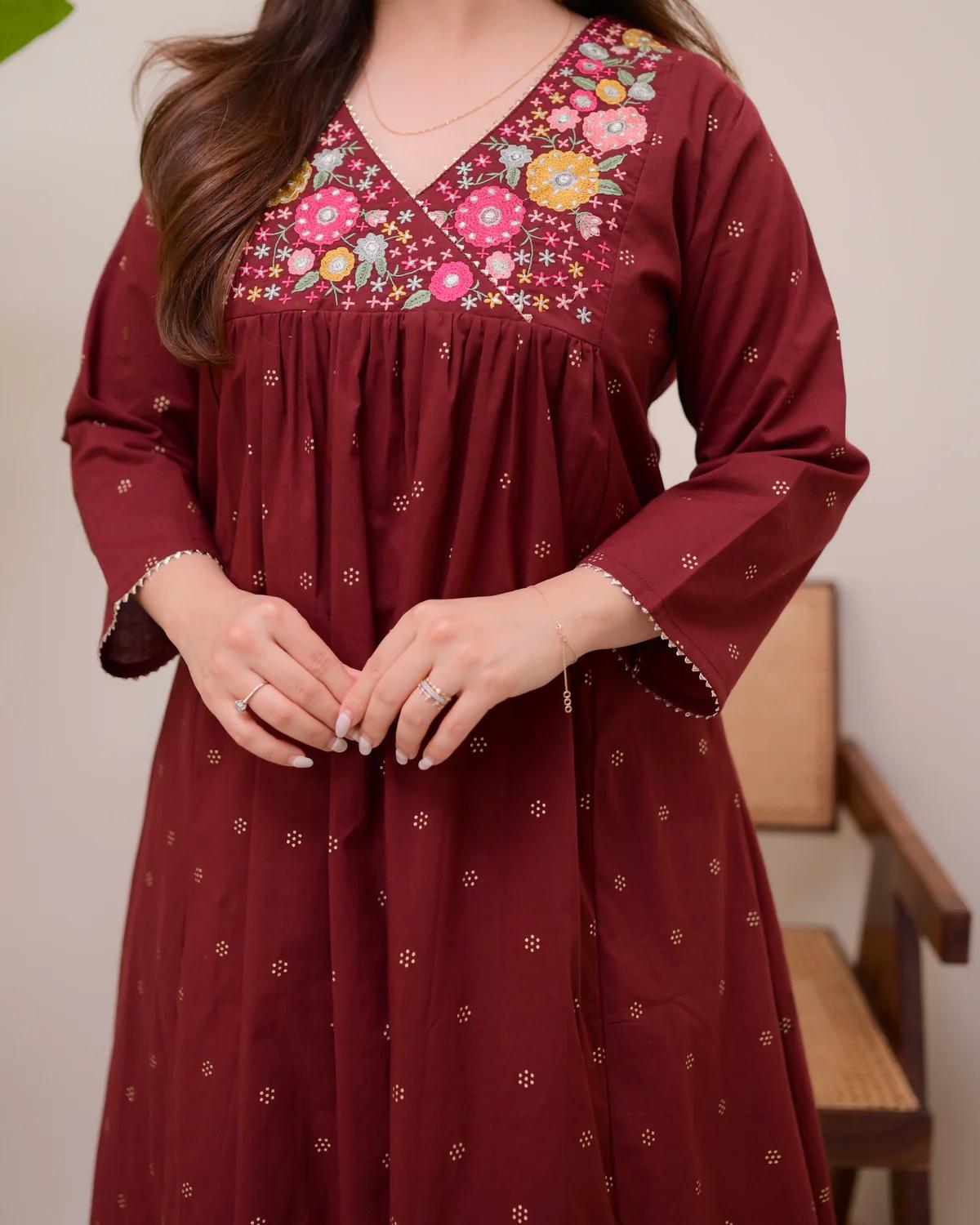 Premium Cotton 60×60 Embroidered Kurta Pant Set – Elegant Office & Daily Wear