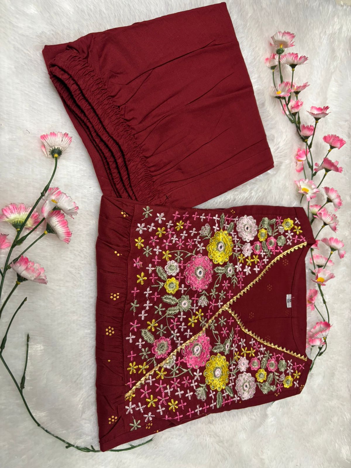 Premium Cotton 60×60 Embroidered Kurta Pant Set – Elegant Office & Daily Wear