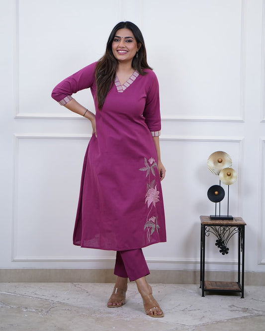 Premium Cotton 60×60 Embroidered Kurta Pant Set with Pockets – Office & Daily Wear