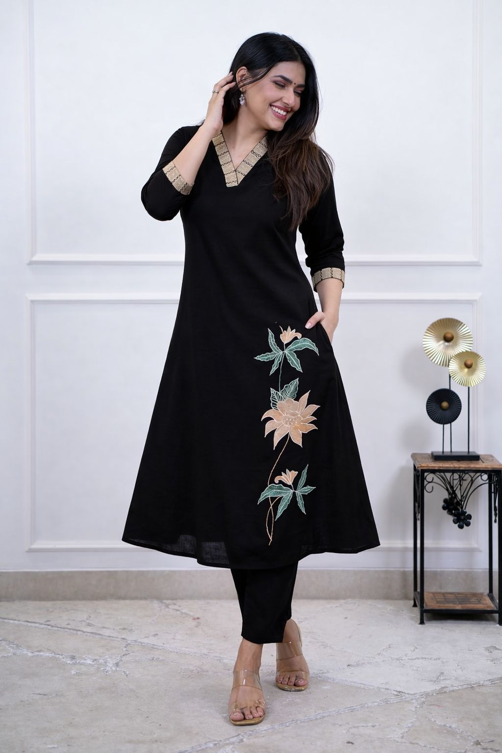 Premium Cotton 60×60 Embroidered Kurta Pant Set with Pockets – Office & Daily Wear