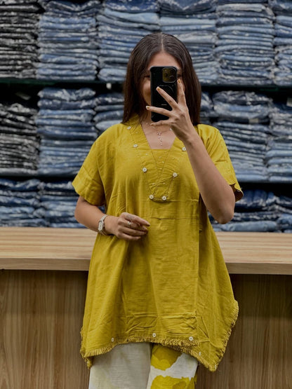 Women’s Premium Cotton Loose Fit Co-ord Set with Handwork Yoke | Stylish 2-Piece Kurti & Plazo Set