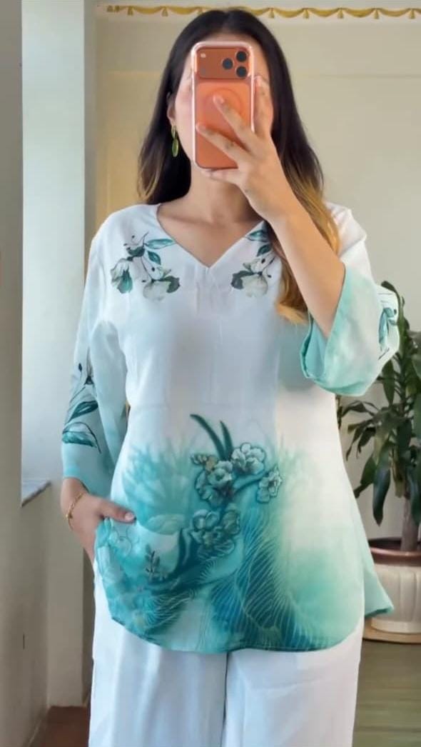 Festival Special Mul Cotton Printed Kurta Palazzo Co-ord Set – Floral Yoke Design