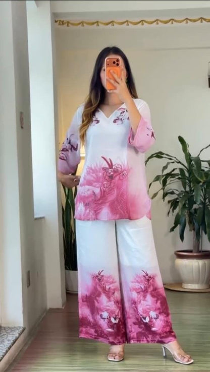 Festival Special Mul Cotton Printed Kurta Palazzo Co-ord Set – Floral Yoke Design