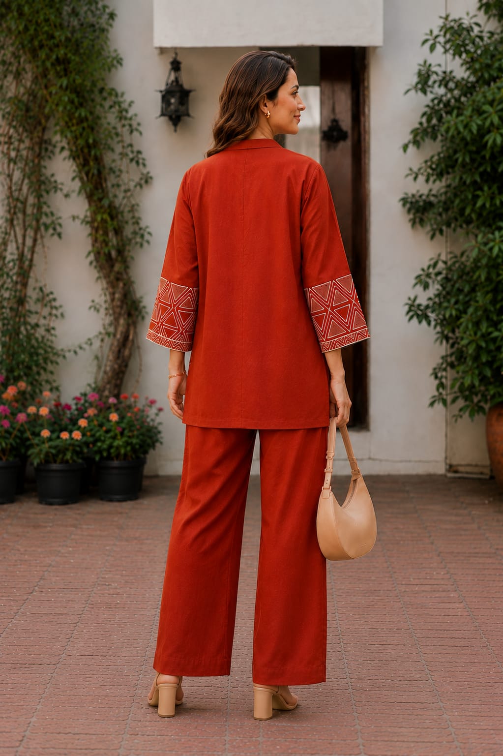Premium Cotton Flex Embroidered Jacket Style Top with Inner & Straight Trouser – 3 Piece Co-ord Set