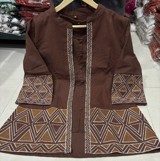 Premium Cotton Flex Embroidered Jacket Style Top with Inner & Straight Trouser – 3 Piece Co-ord Set