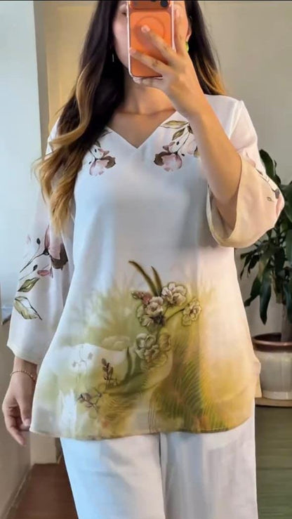 Festival Special Mul Cotton Printed Kurta Palazzo Co-ord Set – Floral Yoke Design