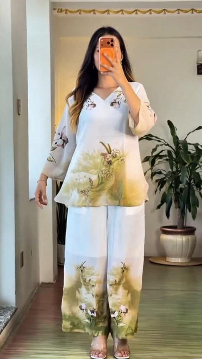 Festival Special Mul Cotton Printed Kurta Palazzo Co-ord Set – Floral Yoke Design
