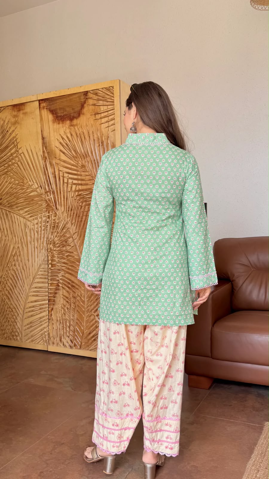 Women’s Cotton Corset-Style Kurta with Off-White Farshi Salwar Set | Printed & Lace Work Traditional 2-Piece Outfit