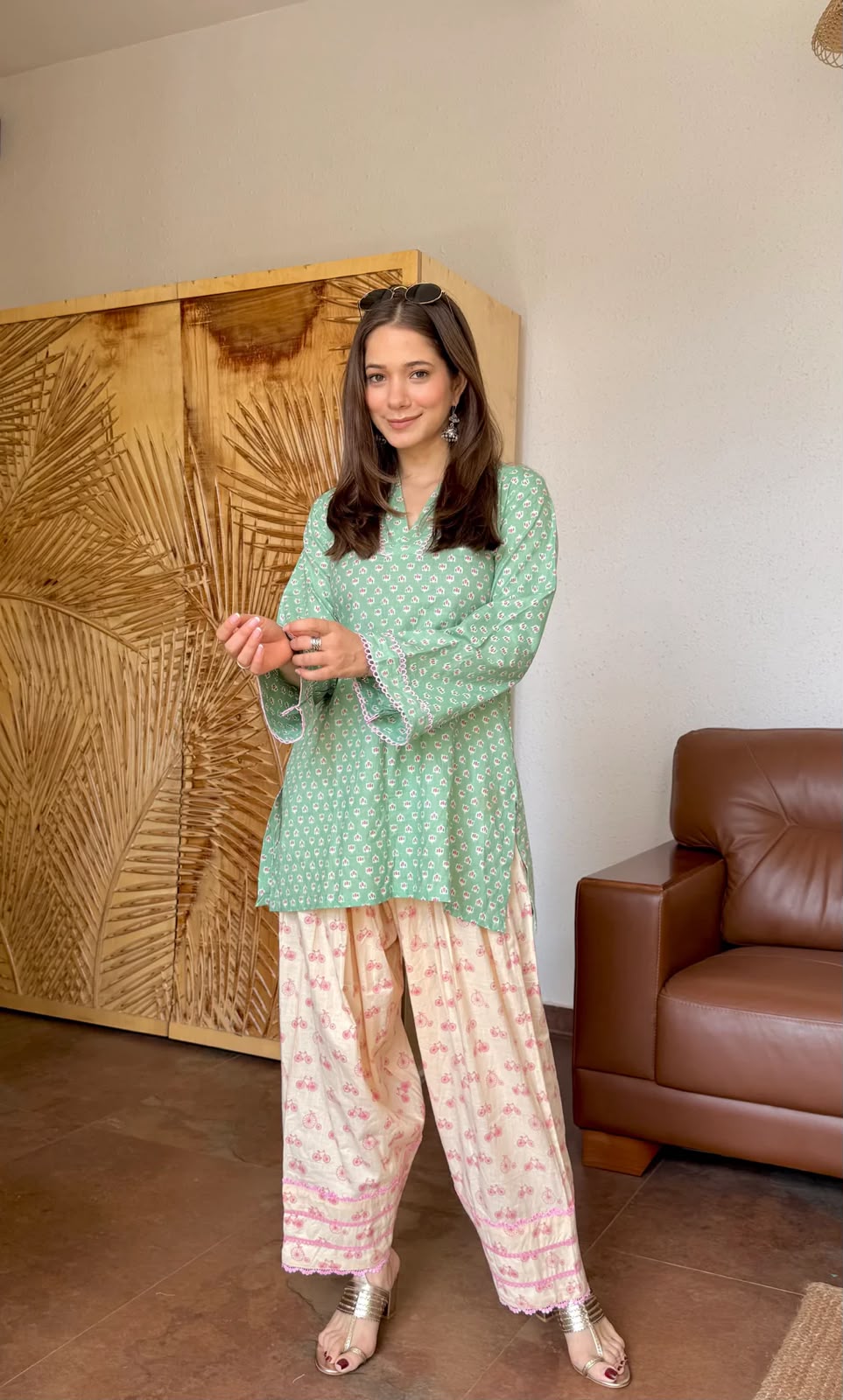 Women’s Cotton Corset-Style Kurta with Off-White Farshi Salwar Set | Printed & Lace Work Traditional 2-Piece Outfit
